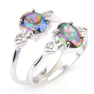 Semestergåva Kvinnors Fire Rainbow Color Mystic Topaz Gems 925 Sterling Silver Ring Ryssland Amerikanska Australien Bröllop Ring Smycken