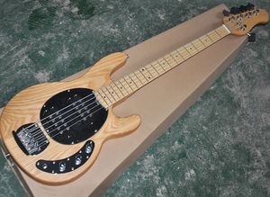 Fabryka hurtownie 5 strun naturalny kolor drewna muzyka elektryczny bas z ciałem popiołem, mapy defretboard, czarny pickguard