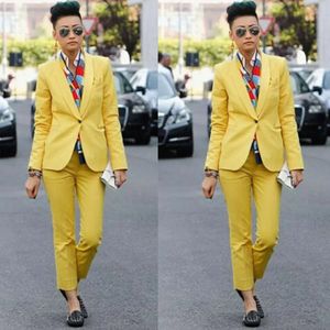 Yellow Mother of the Bride Pant Suits Slim Fit One Button Evening Prom Dress Long Formal Outfit For Weddings Tuxedos Blazer (Jacket+Pants)
