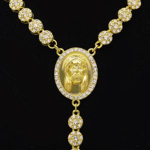 Big Heary Classic Jesus Cross Round Charm Necklace Gold Plated Full Diamond Tennis Chian Punk Trend Hip Hop Rapper Jewelry Christmas F￶delsedagspresent f￶r kvinnor och m￤n