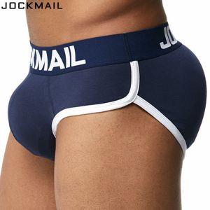 Underbyxor Jockmail varumärke förbättrar mens underkläder Briefs Sexig bulge Gay Penis Pad Front + Back Magic Buttocks Double Removable Push Up Cup