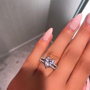 Drop Shipping Handmade Fashion Jewelry 925 Sterling Silver Pear Cut White Topaz CZ Diamond Popular Women Wedding Bridal Ring Gift Size 5-12