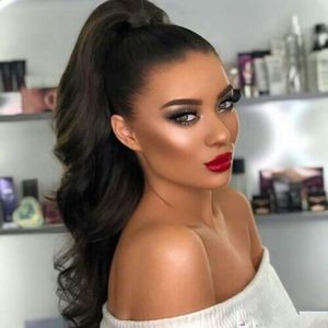 Ponytails Uzantıları Pony Tail 160g Tam Dalgalı Kadın Saç at kuyruğu saç Uzatma Brezilyalı Virgin İnsan Saç İpli Doğal Klip