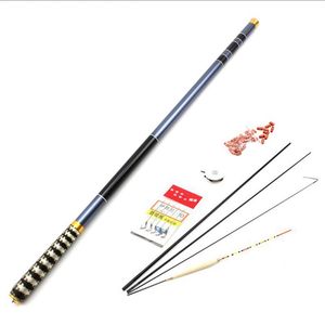 3.6M-7.2M Carbon Fiber Telescopic Fishing Rod Super Hard Ultra Light Carp Fishing Pole Stream Fishing Rod Hooks Set