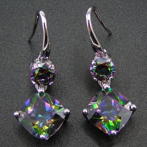 100% 925 Srebro Kolczyki z Rainbow Mystic Topaz Drop Kolczyki Kobiety Biżuteria Kolczyki z CZ Stone Kolczyki dla kobiet T191105