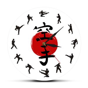 Fistfight Karate Wall Decor Hanging Silent Wall Watch Japanese Martial Arts Karate Silhouettes Living Room Decorative Wall Clock Y200407