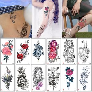 Wholesale temporary wedding tattoos for sale - Group buy Temporary Tattoo Fake Decal Rose Lotus Flower Heart Dreamcatcher Design Fashion Waterproof Body Tatoo Sticker for Woman Girls Wedding Decor