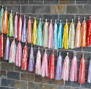 Unicorn Candy Iridescent Tassel Garland Rainbow Banner Bunting Wedding Birthday Baby Shower Party DIY Hanging Decor colorful 18colors