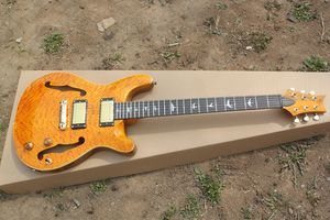 Factory Custom semi-hollow Orange Electric Guitar with Gold Hardware,Bird Fret Inlay,Clouds Maple Veneer,Can be Customized