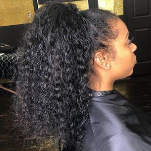 Kordelzug Puff Afro Kinky Curly Pferdeschwanz Haarteil Afroamerikaner 140g Short Wrap Remy Haarspange Pferdeschwanz Haarverlängerungen für Frauen