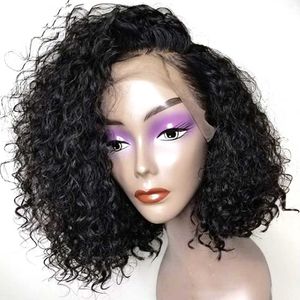 Naturalne czarne krótkie kręcone syntetyczne peruka koronki czołowe brazylijskie włosy 13x6 koronki przednie peruki z baby włosy dla czarnych kobiet przedplikowane