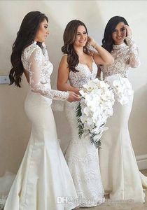 Neck Slim High Mermaid brudtärna klänningar Nya spetsapplikationer ära för piga kvinnor gästparty klänningar billiga vestidos de brudtärna