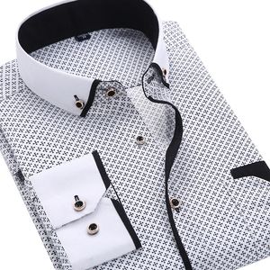 Camicia stampata a maniche lunghe casual moda uomo Slim Fit maschile Abito da lavoro sociale Abbigliamento di marca Morbido e confortevole