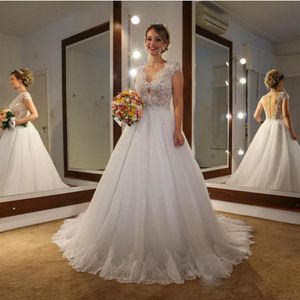 Wedding Dresses A Line Appliques Lace Sleeveless Bridal Gowns Wedding Gowns Country V Neck Custom made