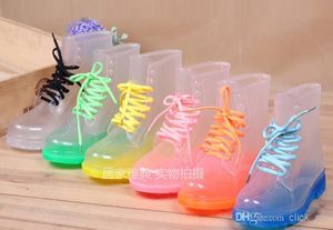 Free Shipping PVC Transparent Womens Colorful Crystal Clear Flats Heels Water Shoes Female Rainboot Martin Rain Boots