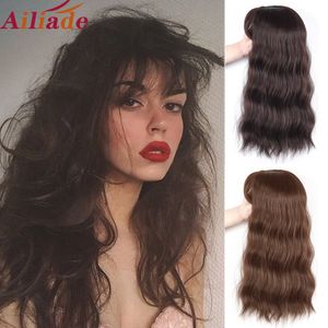Syntetyczne peruki Ailiade Water Wave Topper Hairpiece Human Włosy Mieszany Klips w jednym kawałku z Bang Toupee for Women Wig
