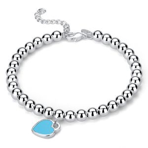 Brand Designer Bracelet Stamped 925 Sterling Silver Coração Charme Pulseiras Para As Mulheres Moda Meninas Beads Bangles Strand Lobster Clasp Jóias