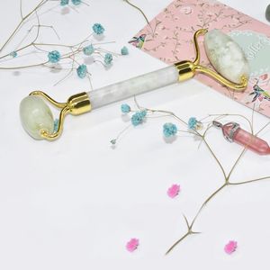 DHL freeshipping Natural Facial Massage Jade Roller Face Thin Massager With rubber plug mute White and Green Jade Roll