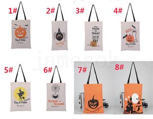 Wholesale cotton candy resale online - New Halloween Gift Bags Cotton Canvas Hand Bags For Pumpkin Devil Spider Printed Halloween Candy gift Sack Bags DC847