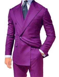 Brandneuer lila Bräutigam-Smoking Zweireiher für Herren, Hochzeits-Smoking, modische Herren-Jacke, Blazer, Herren-Abschlussball-Dinner/Darty-Anzug (Jacke + Hose + Krawatte) 629