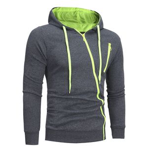 Men's Hoodies & Sweatshirts Diagonal Zipper Casual Slim Hooded Cardigan Lapel Sweater Solid Color Design Long-sleeved Top Shirt