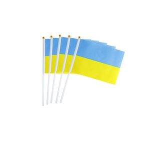 14x21cm Ucraina Bandiera a mano con palo in plastica Stampa su un lato, Tessuto in poliestere, Tutti i paesi, Uso interno all'aperto, Drop shipping
