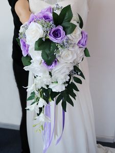 2020 künstliche Perle Kristall Brautsträuße Elfenbein Wasserfall Hochzeit Braut Blume rote Bräute handgemachte Brosche Bouquet De Mariage153i