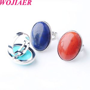 WOJIAER Moda Doğal Taş Howlite Yüzük Geometri Oval Mavi Turkuaz Ayarlanabilir Yüzükler Kadınlar için Takı BZ910