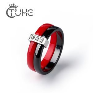 Pierścień ze stali nierdzewnej pierścień zaręczyny dwie warstwy różowy fioletowy czerwony para ceramiczne pierścienie moda biżuteria damskie akcesoria anillos