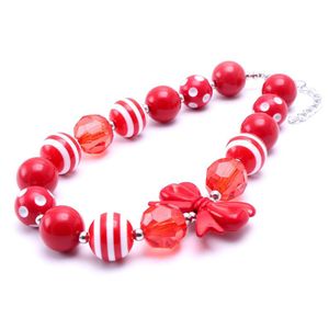 Red Color Christmas Baby Kid Chunky Necklace Fashion Toddlers Girls Bubblegum Bead Chunky Necklace Jewelry Gift For Children