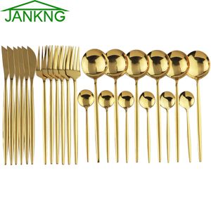 24-teiliges Gold-Geschirr-Set, Spiegelbesteck, Geschirr, 304-Edelstahl-Besteck, westliches Besteck, Küche, Abendessen, Messer, Löffel, Gabel, helles Licht