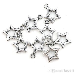 500 pendenti con ciondoli a forma di stella aperta in argento anticato per creazione di gioielli, bracciale, collana, accessori fai da te, 12 x 15 mm