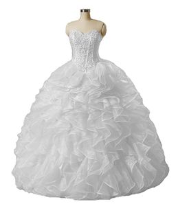 2019 elegant vit boll klänning quinceanera klänningar pärlstav söt 16 år spets-up prom fest kväll klänning vestidos de 15 anos qc1398