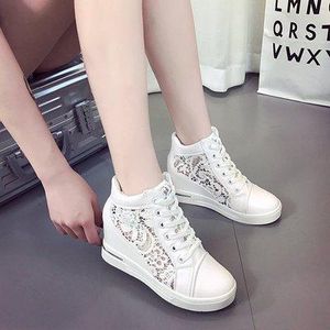 Hot Sale-Women Wedge Platform Shoes Pointed Toe Increasing Creepers Rubber Brogue Leather Lace Up High heel Shoes