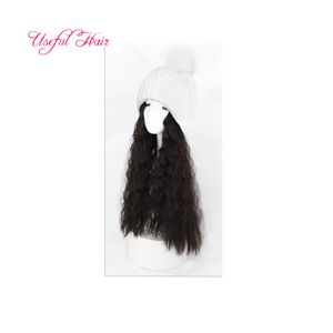 knit wool hat Winter Woman Long Wig Fashion Baseball Cap Cap With Wig Hat Full Long Wavy Curly Simulation Hair Hat Integration Girl