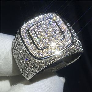 Luxury Male Hiphop ring 925 Sterling silver Pave 5A Cz Stone Statement wedding band rings for Men Rock Party Jewelry
