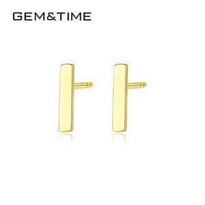 Gemtime حقيقي الصلبة 14 كيلو الذهب لذيذ البسيطة بار أقراط للنساء الزفاف الاشتباك غرامة مجوهرات بار au585 pendientes e14091