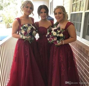 Wholesale wine bridesmaid dresses long for sale - Group buy 2020 Vintage Tulle A Line Burgundy Long Bridesmaid Dresses Appliques Sweetheart Special Occasion Wine Women Evening Party Gowns