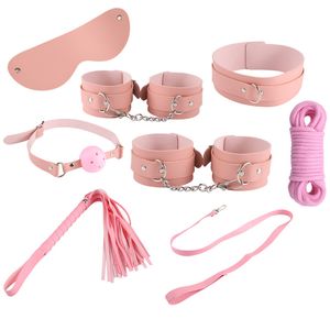 8pcs bondage set manette frusta eyemask collo collare corda trattenendo i giocattoli del sesso