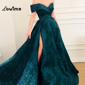 2019 Hunter Green Dubai Evening Dresses Sweetheart Off Shoulder Side Slitt Saudi Arabic Prom Dresses Long Party Gowns Vestido de Festa Longo