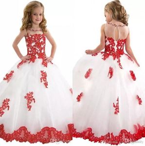 Toddler Korowód Suknie Bez Rękawów Plds Tulle Balowa Suknia Koronki Graduation Suknie Dzieci Długość podłogi Otwórz Back Flower Girl Dress