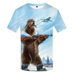 Märke RUSLAND T -SHIRT BEAR TRIPTS WAR TSHIRT Militärkläder Gun Tees Topps Män 3D T-shirt Designer Cool Tee Size S-4XL