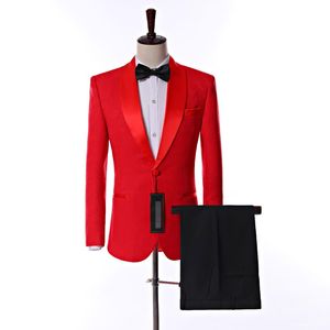 Latest Design Side Vent One Button Red Paisley Shawl Lapel Wedding Groom Tuxedos Men Party Groomsmen Suits (Jacket+Pants+Tie) K20