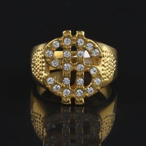 Hurtownia sprzedaży pierścieni ze stali nierdzewnej, puste pierścienie znaków dolarowych, elementy modowe hip-hopowe.