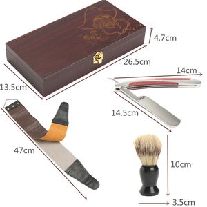 Vintage Straight Razor Shaving Kit Barber Stainless Steel Edge Folding Knife Wood Case Sharpening Strop Brush Shaving Set