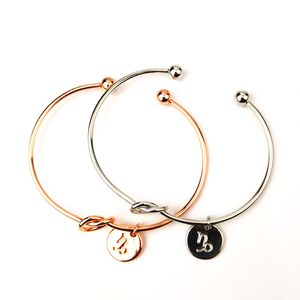 Knoten-Herz-Armband, Armreif, Roségold, Silber, Sternzeichen, 12 Sternbilder, Männer, Legierung, runder Anhänger, Charm-Kette, Schmuck für Frauen und Mädchen