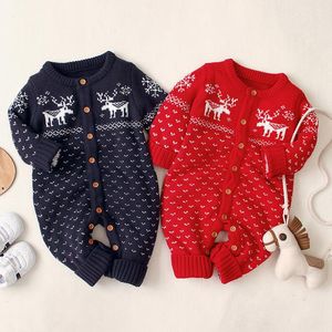 Knitted Baby Clothes Christmas Deer Infant Girls Rompers Long Sleeve Toddler Boy Jumpsuit Warm Newborn Playsuits Boutique Baby Clothing 4849