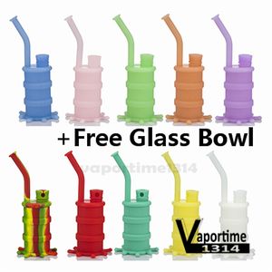 Silicone Mini Bong W/ Silicone Downstem Glass Bowl Water Pipe Colorful 4 Parts Solid Luminous Glow Color Bongs Pipes Smoking Proof 416