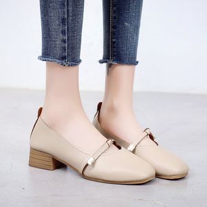 Hot Sale- Mouth Shallow Of Autumn Single Square Small Leather Shoes Comfortable All-match Crude Honor2019 Grandma Shoe