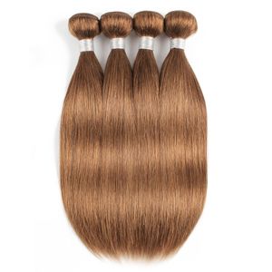 #30 Light Golden Brown Straight Human Hair Bundles Brazilian Virgin Hair 3/4 Bundles 16-24 Inch Remy Human Hair Extensions
